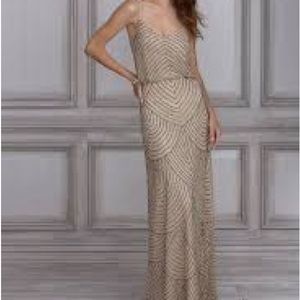 Adrianna Papell Beige and Gold Evening Gown